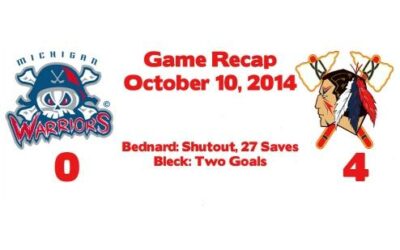 Bleck Scores Twice, Tomahawks Shut Out Warriors 4-0