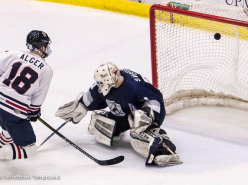 Alger's Hat Trick Carries Tomahawks to Overtime Win