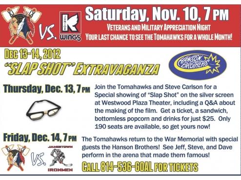 Tomahawks Welcome the Hanson Brothers to Johnstown